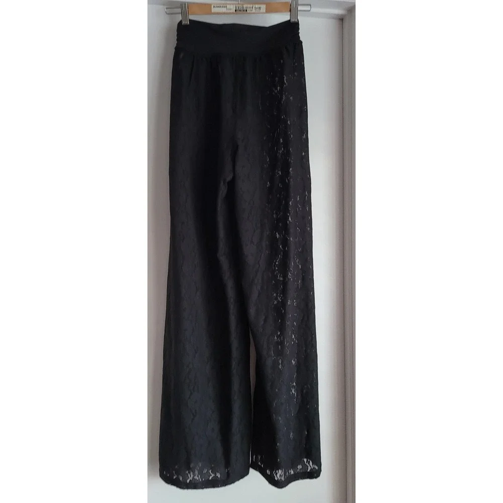 Aerie OFFLINE Women's Pants XS Casual Black Beach Pool Resort Wide Leg Open Side - Picture 2 of 4